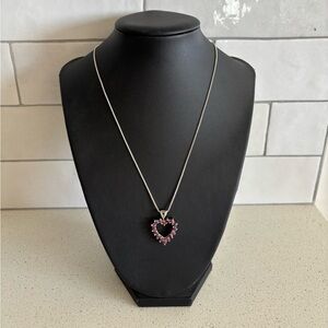 Ruby Sterling Silver Heart Pendant With 925 17” Chain